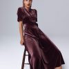 Kate Velvet Shirt Dress-Dark Cherry